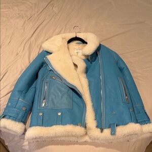 Sky Blue Teddy Jacket with Cream Accents